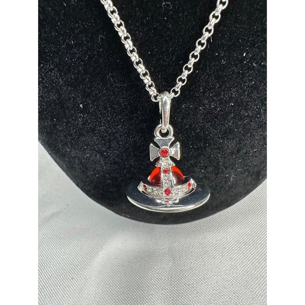 Red Vivienne Westwood Orb Cross Necklace Red Crystal